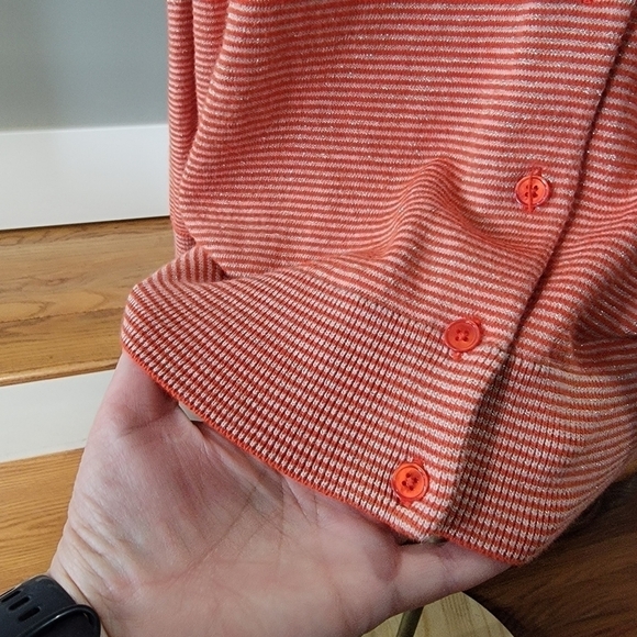 Talbots Orange Red Sparkly Stripes Button Front cardigan Size 2X - Picture 9 of 16